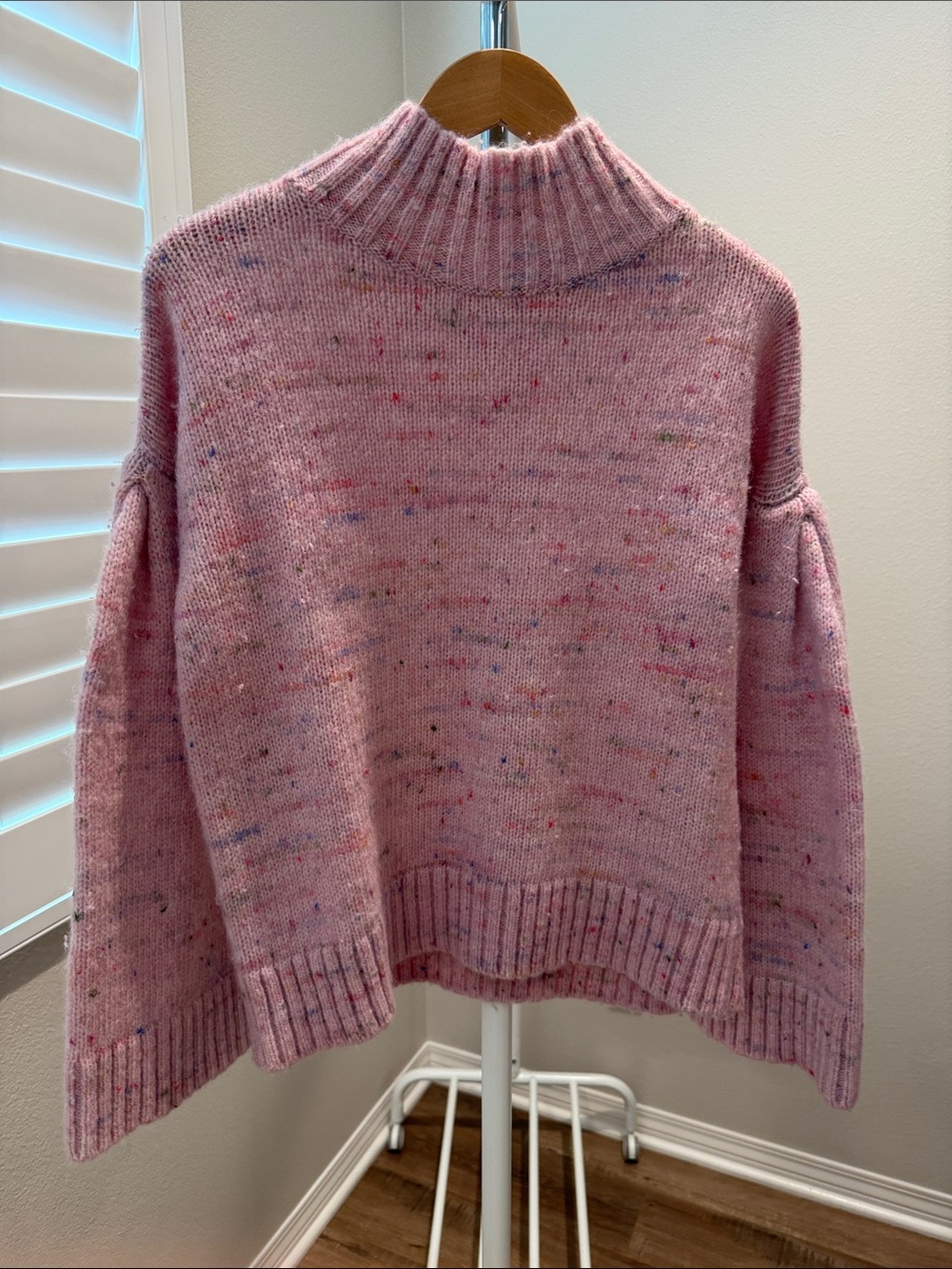 Cozy Pink Speckled Mock Neck Sweater